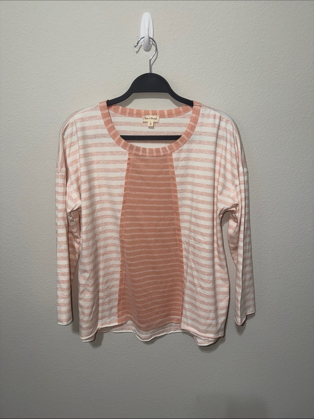 NWOT Hem & Thread Blush Peach and Cream Striped Long-Sleeve Top